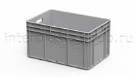 Евроконтейнер открытые ручки/усиленное дно (серый), 600x400x320 мм